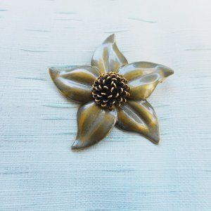 Kenneth Cole Green Star Shaped Vintage Enamel Brooch/Pin, Signed